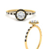 Load image into Gallery viewer, round-cut-black-diamond-halo-petite-engagement-ring-in-yellow-gold-FD8523RORGBLACKANGLE3-NL-YG