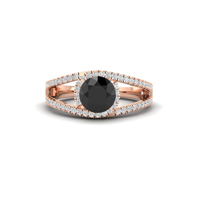 Round Gemstone Halo Swirl Split Ring