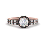 Load image into Gallery viewer, round-cut-black-diamond-halo-wedding-ring-set-in-rose-gold-FD8523ROGBLACK-NL-RG
