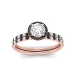 Load image into Gallery viewer, round-cut-black-diamond-halo-wedding-ring-set-in-rose-gold-FD8523ROGBLACK-NL-RG
