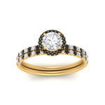 Load image into Gallery viewer, round-cut-black-diamond-halo-wedding-ring-set-in-yellow-gold-FD8523ROGBLACK-NL-YG
