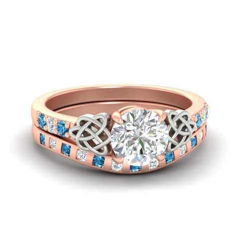 Round Cut Celtic Two Tone Ring And Matching Band