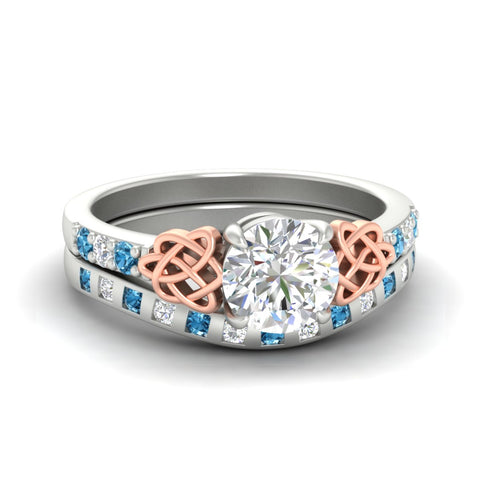 Round Cut Celtic Two Tone Ring And Matching Band
