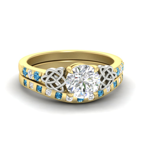 Round Cut Celtic Two Tone Ring And Matching Band