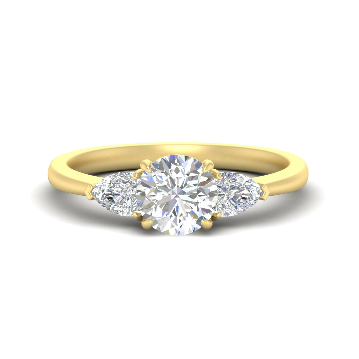 3 Stone Round Cut Cathedral Ring With Pear Accents
