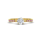 Load image into Gallery viewer, round-cut-cathedral-pave-diamond-engagement-ring-with-pink-sapphire-in-yellow-gold-FD11145RORGSADRPI-NL-YG
