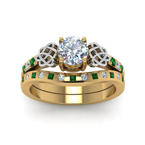 round-cut-celtic-diamond-ring-and-matching-band-with-emerald-in-14K-yellow-gold-FDENS2255B4ROGEMGRANGLE5-NL-YG?v=1757052246