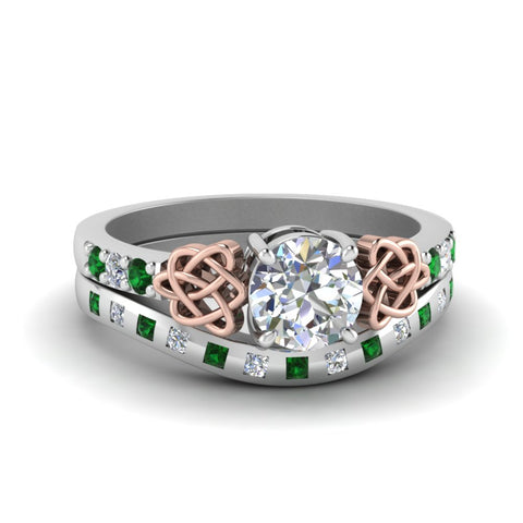 round-cut-celtic-diamond-ring-and-matching-band-with-emerald-in-950-Platinum-FDENS2255B4ROGEMGR-NL-WG?v=1757052247