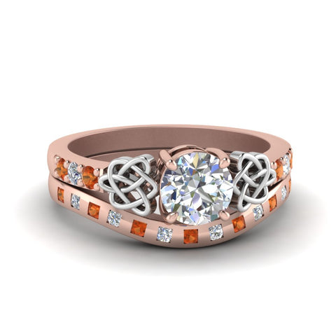 round-cut-celtic-diamond-ring-and-matching-band-with-orange-sapphire-in-14K-rose-gold-FDENS2255B4ROGSAOR-NL-RG?v=1757052246