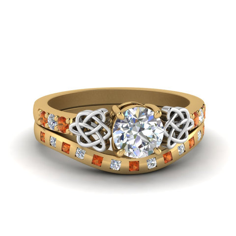 round-cut-celtic-diamond-ring-and-matching-band-with-orange-sapphire-in-14K-yellow-gold-FDENS2255B4ROGSAOR-NL-YG?v=1757052246