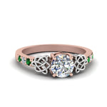 Load image into Gallery viewer, round-cut-celtic-diamond-ring-with-emerald-in-14K-rose-gold-FDENS2255RORGEMGR-NL-RG
