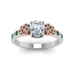 Load image into Gallery viewer, round-cut-celtic-diamond-ring-with-emerald-in-14K-white-gold-FDENS2255RORGEMGRANGLE5-NL-WG

