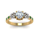 Load image into Gallery viewer, round-cut-celtic-diamond-ring-with-emerald-in-14K-yellow-gold-FDENS2255RORGEMGRANGLE5-NL-YG
