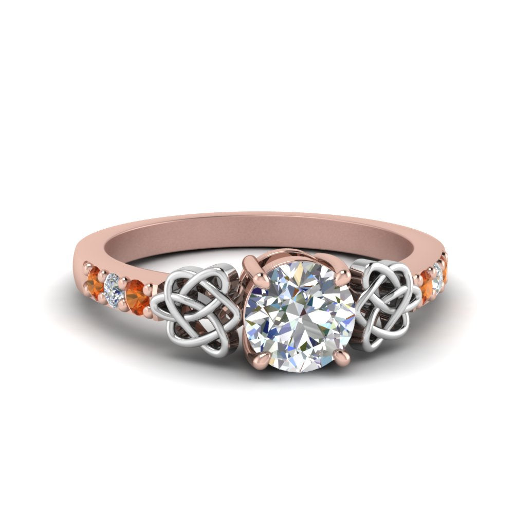 round-cut-celtic-diamond-ring-with-orange-sapphire-in-14K-rose-gold-FDENS2255RORGSAOR-NL-RG