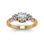 Load image into Gallery viewer, round-cut-celtic-diamond-ring-with-orange-sapphire-in-14K-yellow-gold-FDENS2255RORGSAORANGLE5-NL-YG
