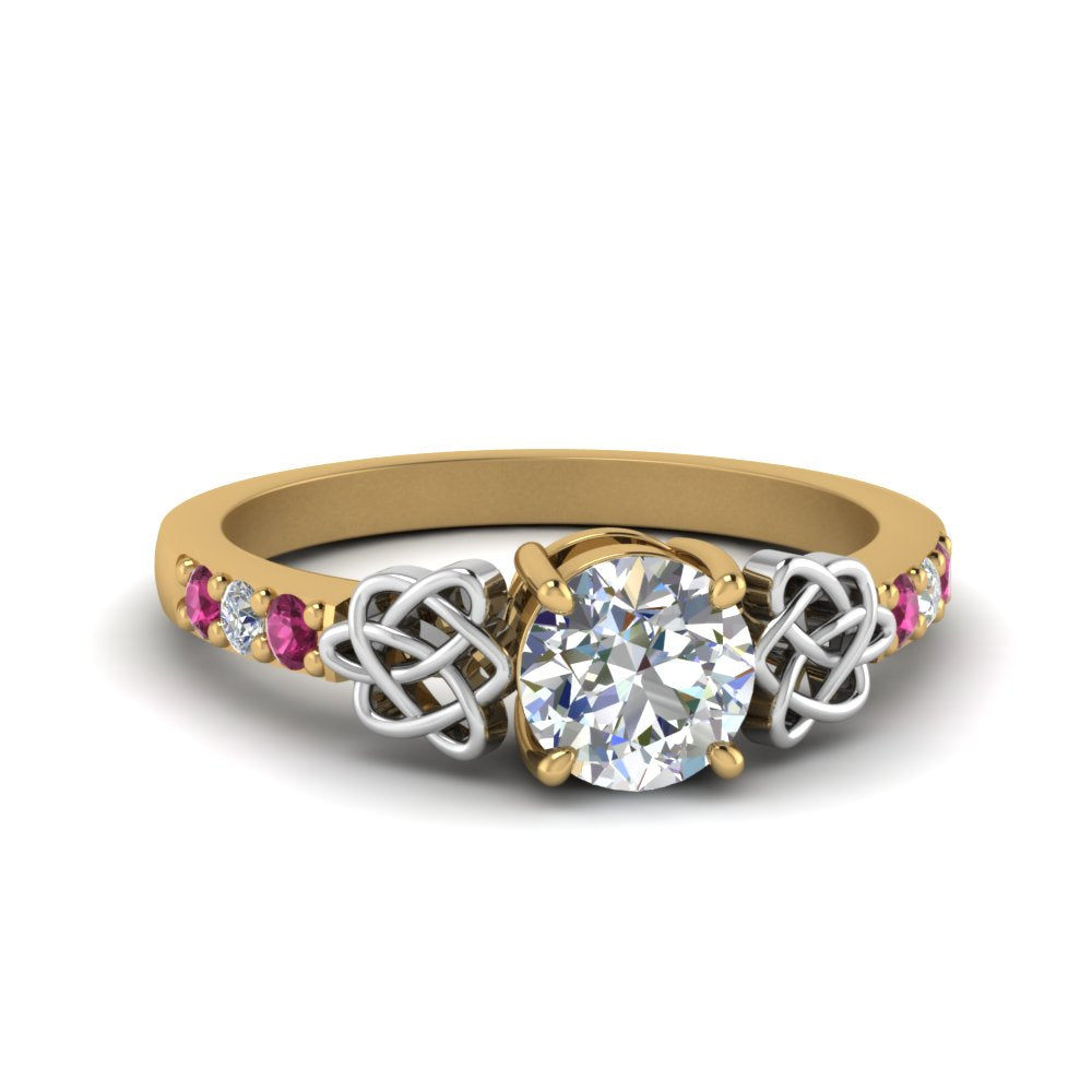 round-cut-celtic-diamond-ring-with-pink-sapphire-in-14K-yellow-gold-FDENS2255RORGSADRPI-NL-YG