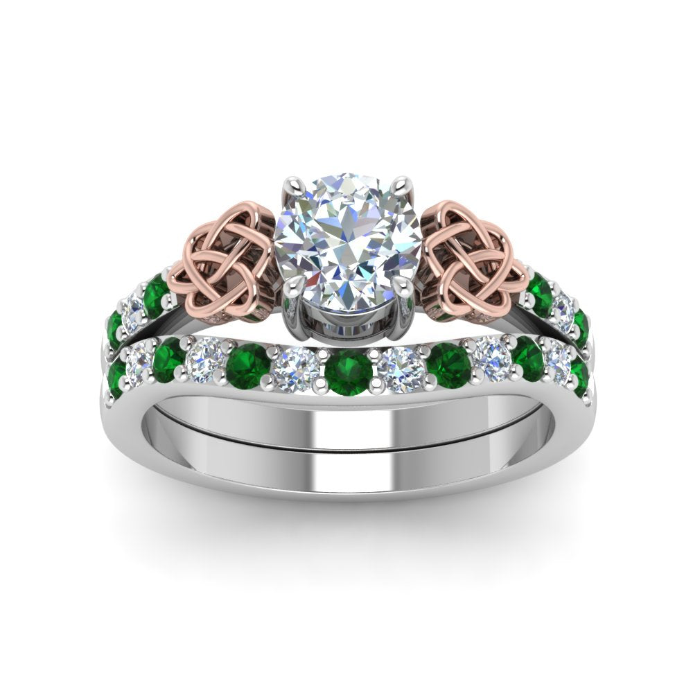 round-cut-celtic-diamond-wedding-ring-set-with-emerald-in-14K-white-gold-FDENS2255B1ROGEMGRANGLE5-NL-WG?v=1757056939