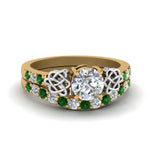 Load image into Gallery viewer, round-cut-celtic-diamond-wedding-ring-set-with-emerald-in-14K-yellow-gold-FDENS2255B1ROGEMGR-NL-YG?v=1757056939
