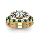 Load image into Gallery viewer, round-cut-celtic-diamond-wedding-ring-set-with-emerald-in-14K-yellow-gold-FDENS2255B1ROGEMGRANGLE5-NL-YG?v=1757056939
