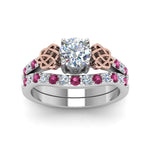 Load image into Gallery viewer, round-cut-celtic-diamond-wedding-ring-set-with-pink-sapphire-in-14K-white-gold-FDENS2255B1ROGSADRPIANGLE5-NL-WG_c14b1927-0f75-4421-b78d-34d65c58538d?v=1757057011
