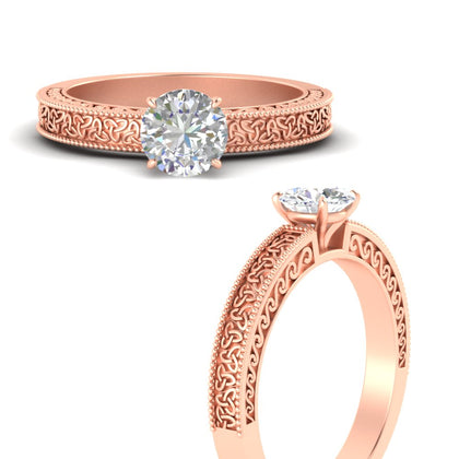 Round Cut Celtic Engraved Solitaire Engagement Ring