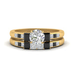 Load image into Gallery viewer, round-cut-channel-three-stone-diamond-engagement-ring-with-black-diamond-in-yellow-gold-FDENS205ROGBLACK-NL-YG.jpg
