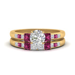 Load image into Gallery viewer, round-cut-channel-three-stone-diamond-engagement-ring-with-pink-sapphire-in-yellow-gold-FDENS205ROGSADRPI-NL-YG.jpg