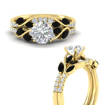 Load image into Gallery viewer, round-cut-curved-vine-black-diamond-wedding-ring-set-in-yellow-gold-fdens11635rogblackangle3-nl-yg.jpg?v=1764647005