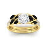 Load image into Gallery viewer, round-cut-curved-vine-black-diamond-wedding-ring-set-in-yellow-gold-fdens11635rogblackangle5-nl-yg.jpg?v=1764647005