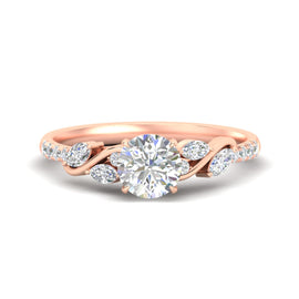 Round Cut Curved Vine Engagement Ring