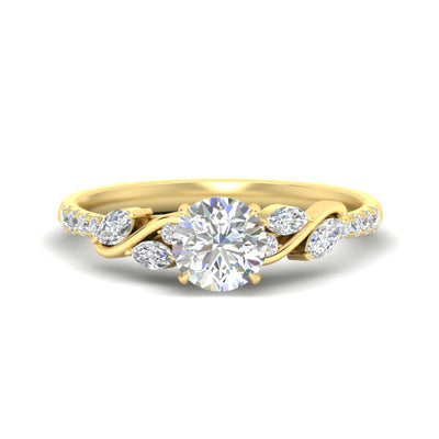 Round Cut Curved Vine Diamond Engagement Ring