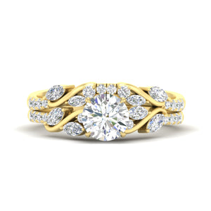 Round Cut Curved Vine Diamond Wedding Ring Set