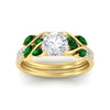 Load image into Gallery viewer, round-cut-curved-vine-emerald-wedding-ring-set-in-yellow-gold-fdens11635rogemgrangle5-nl-yg.jpg?v=1764647005