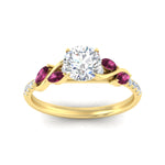 Load image into Gallery viewer, round-cut-curved-vine-pink-sapphire-engagement-ring-in-yellow-gold-fdens11635rorgsadrpiangle5-nl-yg.jpg?v=1763110545