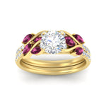 Load image into Gallery viewer, round-cut-curved-vine-pink-sapphire-wedding-ring-set-in-yellow-gold-fdens11635rogsadrpiangle5-nl-yg.jpg?v=1764647005