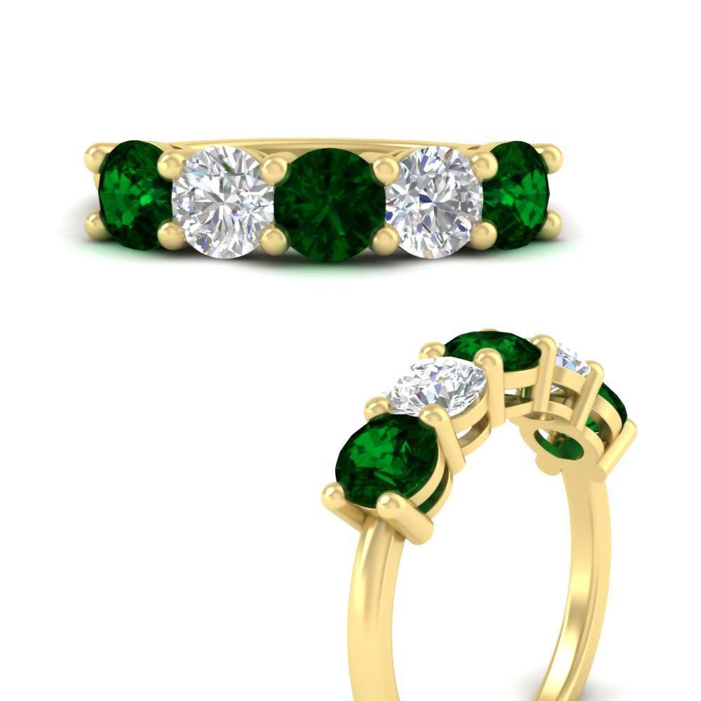 round-cut-diamond-and-emerald-3-carat-bridal-wedding-band-in-yellow-gold-FDENS141ROBGEMGRANGLE3-3.00CT-NL-YG