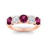 Load image into Gallery viewer, round-cut-diamond-and-pink-sapphire-3-carat-bridal-wedding-band-in-rose-gold-FDENS141ROBGSADRPIANGLE5-3.00CT-NL-RG
