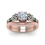 Load image into Gallery viewer, round-cut-diamond-celtic-wedding-set-with-emerald-in-14K-rose-gold-FDENS2255B3ROGEMGRANGLE5-NL-RG_37ae72ee-2f86-4c9e-b923-be921e393fec?v=1756976865
