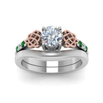 Load image into Gallery viewer, round-cut-diamond-celtic-wedding-set-with-emerald-in-14K-white-gold-FDENS2255B3ROGEMGRANGLE5-NL-WG_c00c0c2c-17c8-4427-b4c8-a65515cba328?v=1756976864
