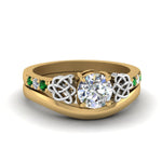 Load image into Gallery viewer, round-cut-diamond-celtic-wedding-set-with-emerald-in-14K-yellow-gold-FDENS2255B3ROGEMGR-NL-YG?v=1756976789

