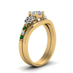 Load image into Gallery viewer, round-cut-diamond-celtic-wedding-set-with-emerald-in-14K-yellow-gold-FDENS2255B3ROGEMGRANGLE2-NL-YG?v=1756976789
