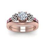 Load image into Gallery viewer, round-cut-diamond-celtic-wedding-set-with-pink-sapphire-in-14K-rose-gold-FDENS2255B3ROGSADRPIANGLE5-NL-RG?v=1756976789
