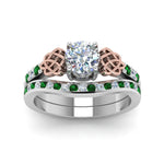 Load image into Gallery viewer, round-cut-diamond-channel-band-celtic-bridal-set-with-emerald-in-14K-white-gold-FDENS2255B2ROGEMGRANGLE5-NL-WG_a8adc419-b81f-433a-98a0-d26df4d78b3e?v=1756980511
