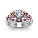 Load image into Gallery viewer, round-cut-diamond-channel-band-celtic-bridal-set-with-pink-sapphire-in-14K-white-gold-FDENS2255B2ROGSADRPIANGLE5-NL-WG_214eec1e-047d-4b49-8293-39d2bc618e13?v=1756980510
