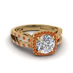 Load image into Gallery viewer, round-cut-diamond-engagement-ring-with-orange-sapphire-in-18K-yellow-gold-FD1109RORGSAORANGLE3-NL-YG
