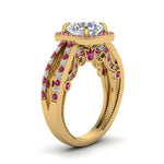 Load image into Gallery viewer, round-cut-diamond-engagement-ring-with-pink-sapphire-in-18K-yellow-gold-FD1109RORGSADRPIANGLE3-NL-YG
