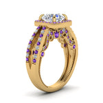 Load image into Gallery viewer, round-cut-diamond-engagement-ring-with-purple-topaz-in-18K-yellow-gold-FD1109RORGVITOANGLE3-NL-YG
