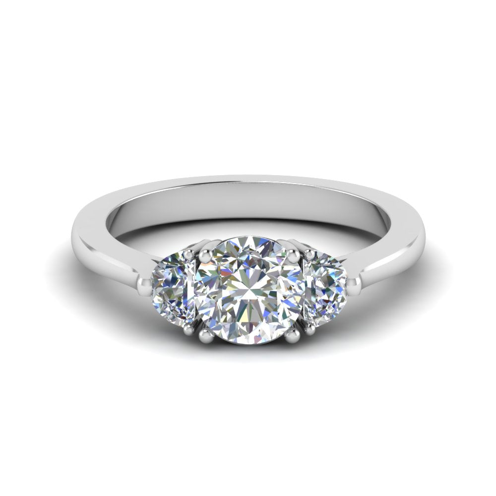 Round Cut Half Moon Accent Engagement Ring