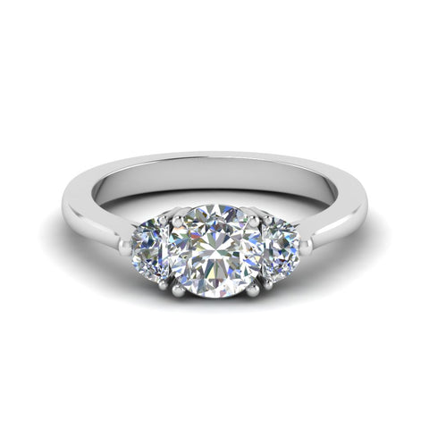 Round Cut Half Moon 3 Stone Engagement Ring