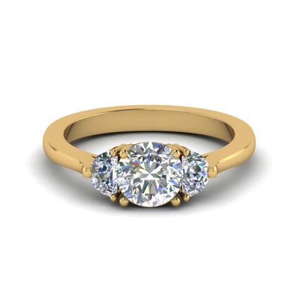 Round Cut Half Moon 3 Stone Engagement Ring